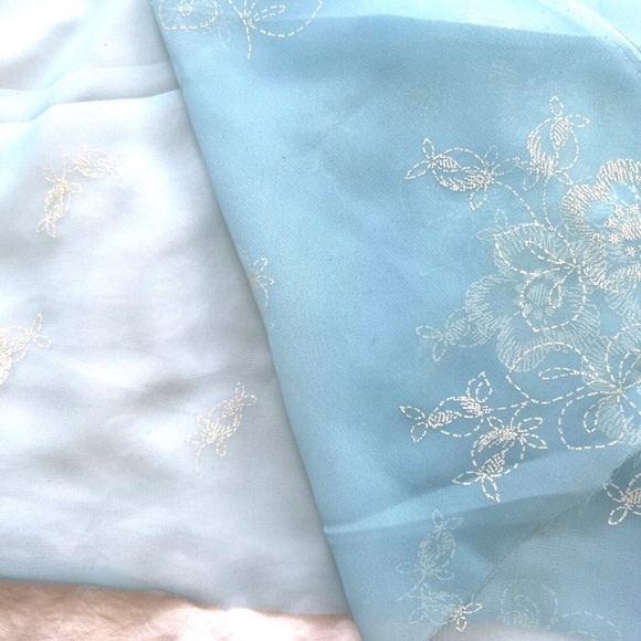 Fabric Sheer Sky Blue with White Flowers 43" Wide x 2  1/3 yards Lightweight - Picture 4 of 4